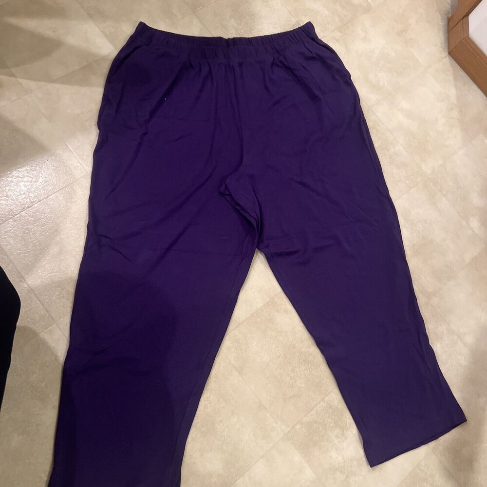 Roaman's Size 26/28 2X Purple Knit Pull On Pants Pockets